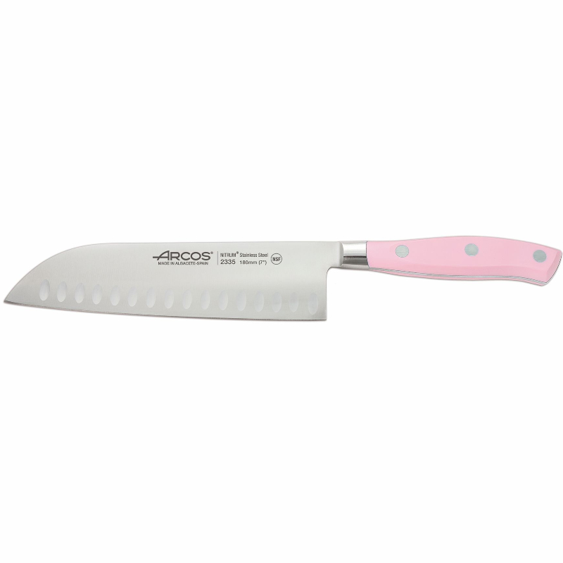 Arcos Riviera Μαχαίρι Santoku με Αυλάκια και Ροζ Λαβή 18εκ 