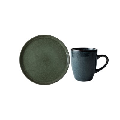 Dutch Rose Σετ Πρωινού 2τμχ Serenity Stoneware Μπλε & Πράσινο Κούπα 35cl Πιάτο 21εκ
