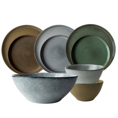Dutch Rose Σετ Φαγητού 17τμχ Serenity Stoneware Γκρι Camel & Πράσινο