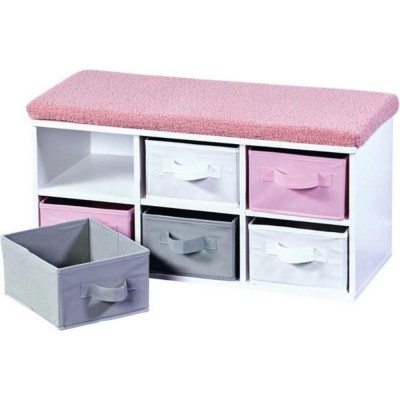 Kesper Ραφιέρα Ξύλινη με Πάγκο και 6 Συρτάρια Αποθήκευσης Λευκό-Ροζ 68x29,5x31εκ Kesper Ραφιέρα Ξύλινη με Πάγκο και 6 Συρτάρια Αποθήκευσης Λευκό-Ροζ 68x29,5x31εκ