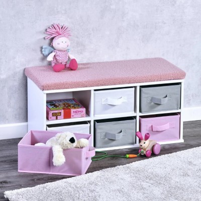 Kesper Ραφιέρα Ξύλινη με Πάγκο και 6 Συρτάρια Αποθήκευσης Λευκό-Ροζ 68x29,5x31εκ Kesper Ραφιέρα Ξύλινη με Πάγκο και 6 Συρτάρια Αποθήκευσης Λευκό-Ροζ 68x29,5x31εκ