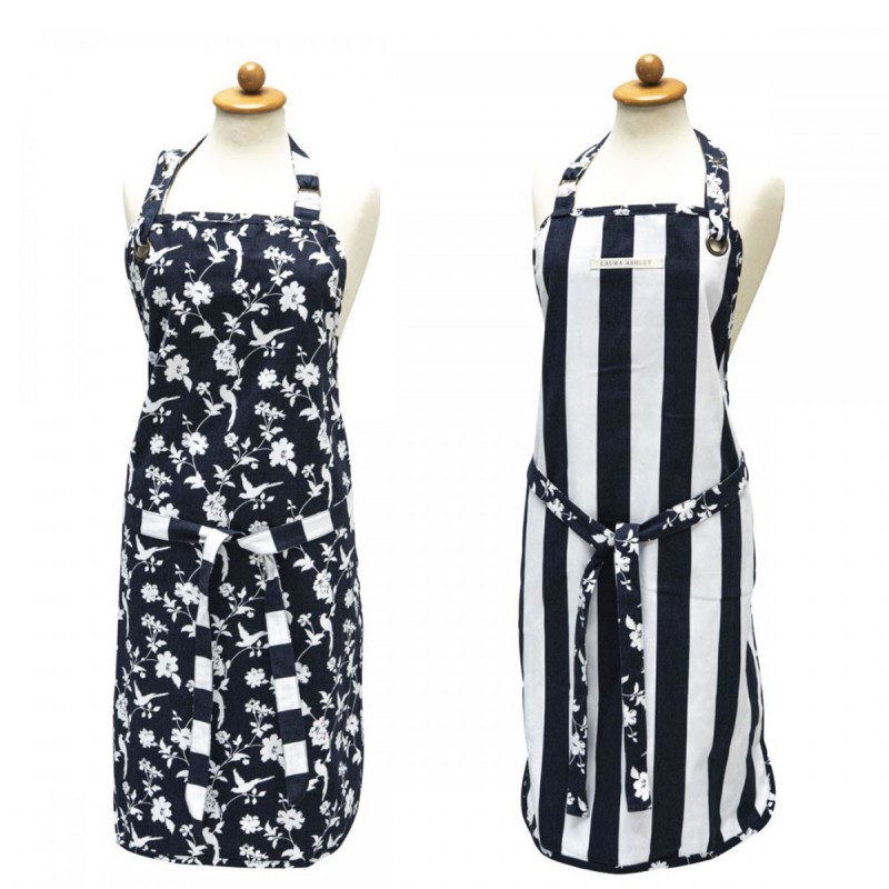 Laura Ashley Ποδιά Δυο Όψεων Βαμβακερή Apron Λευκό-Μπλε Elveden Midnight Heritage 60x85εκ 