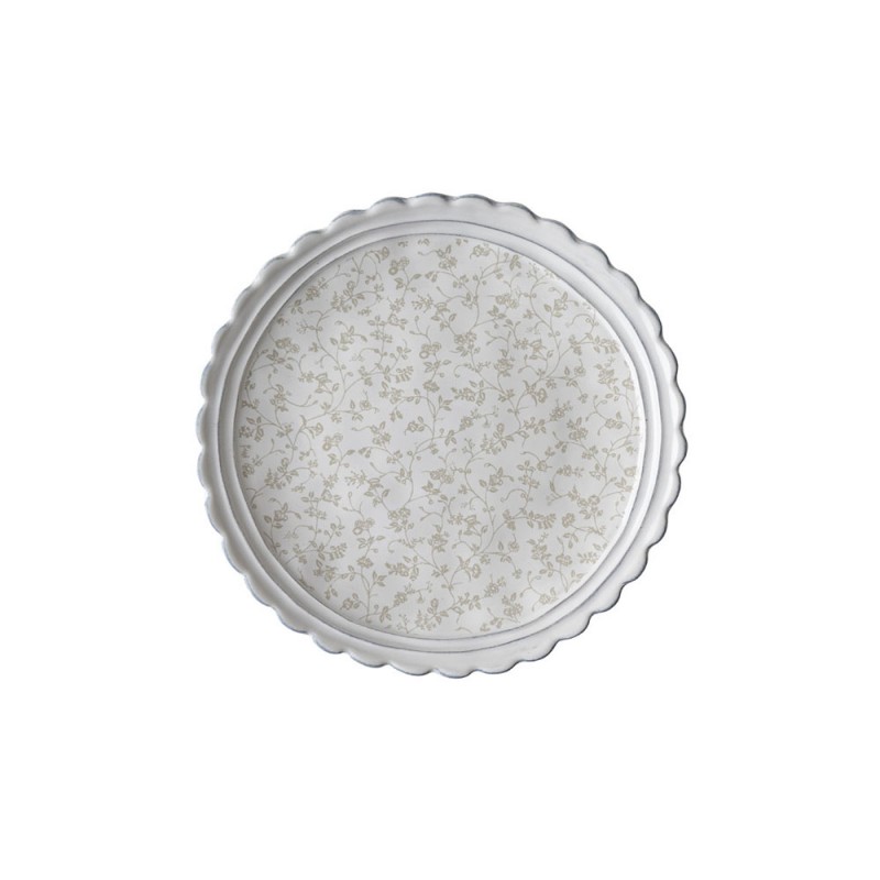 Laura Ashley Πιάτο Ανάγλυφο Λευκό Με Λουλούδι Γκρι Stoneware Artisan 20εκ