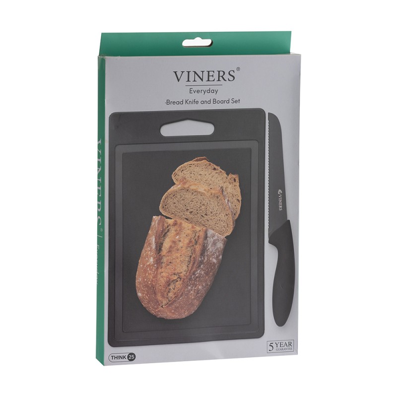 Viners Μαχαίρι Ψωμιού με Επιφάνεια Κοπής Σετ 2τμχ Μαύρο 22,5x37,5εκ