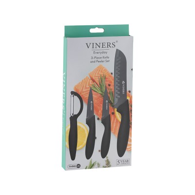 Viners Μαχαίρια με Αποφλοιωτή Ανοξείδωτο Ατσάλι Μαύρο Σετ 3τμχ Viners Μαχαίρια με Αποφλοιωτή Ανοξείδωτο Ατσάλι Μαύρο Σετ 3τμχ