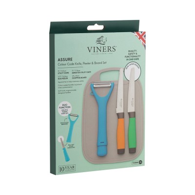 Viners Σετ 5τμχ Μαχαίρια, Αποφλοιωτής 2σε1 Ανοξείδωτο Ατσάλι και Επιφάνεια Κοπής Γκρι 18x25εκ Viners Σετ 5τμχ Μαχαίρια, Αποφλοιωτής 2σε1 Ανοξείδωτο Ατσάλι και Επιφάνεια Κοπής Γκρι 18x25εκ