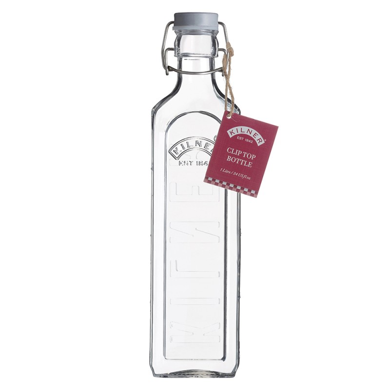 Kilner Μπουκάλι Γυάλινο Τετράγωνο με Κλιπ με  1L/ 7,5x7,5x30,6εκ