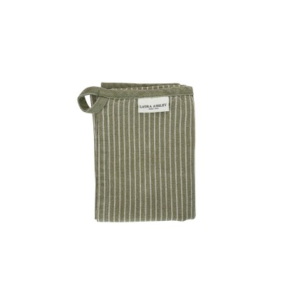 Laura Ashley Πετσέτα Τσαγιού Υφασμάτινη Πράσινη με Ρίγες Λευκές Wild Clematis, Kitchen Linen 50x70εκ