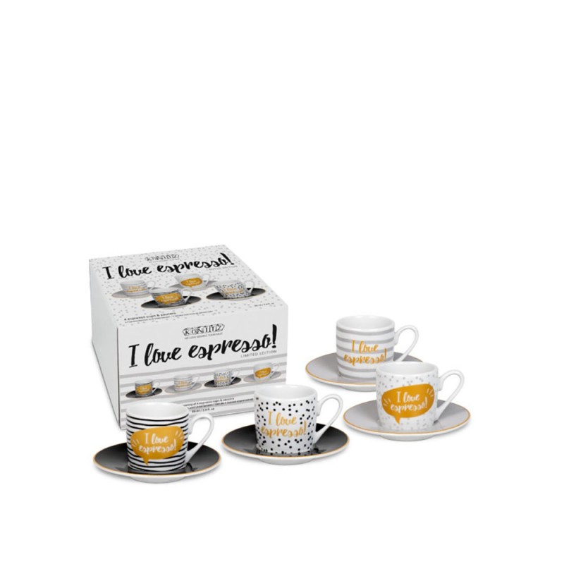 Konitz Σετ 4 Φλυτζάνια Espresso Πορσελάνης, Coffee, Tea & Chocolate «Espresso Writing» 85ml Konitz Σετ 4 Φλυτζάνια Espresso Πορσελάνης, Coffee, Tea & Chocolate «Espresso Writing» 85ml