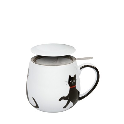 Konitz Κούπα Πορσελάνης με Φίλτρο και Καπάκι,Funny Cats & Funny Dogs «My Lovely Cat-Red Necklace» 42cl