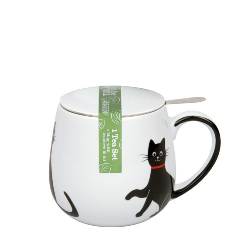 Konitz Κούπα Πορσελάνης με Φίλτρο και Καπάκι,Funny Cats & Funny Dogs «My Lovely Cat-Red Necklace» 42cl Konitz Κούπα Πορσελάνης με Φίλτρο και Καπάκι,Funny Cats & Funny Dogs «My Lovely Cat-Red Necklace» 42cl