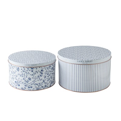 Laura Ashley Κουτιά Μεταλλικά Σετ 2 τμχ Stripe and Woodruff Tin Box Storage (22x13 και19,5x11εκ)