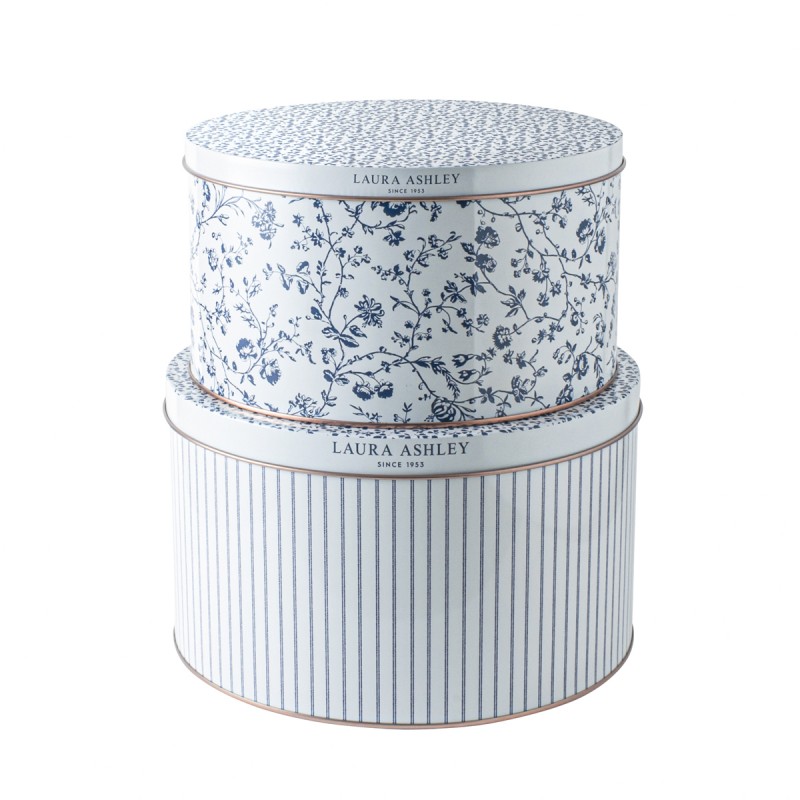 Laura Ashley Κουτιά Μεταλλικά Σετ 2 τμχ Stripe and Woodruff Blueprint (22x13 και19,5x11εκ)