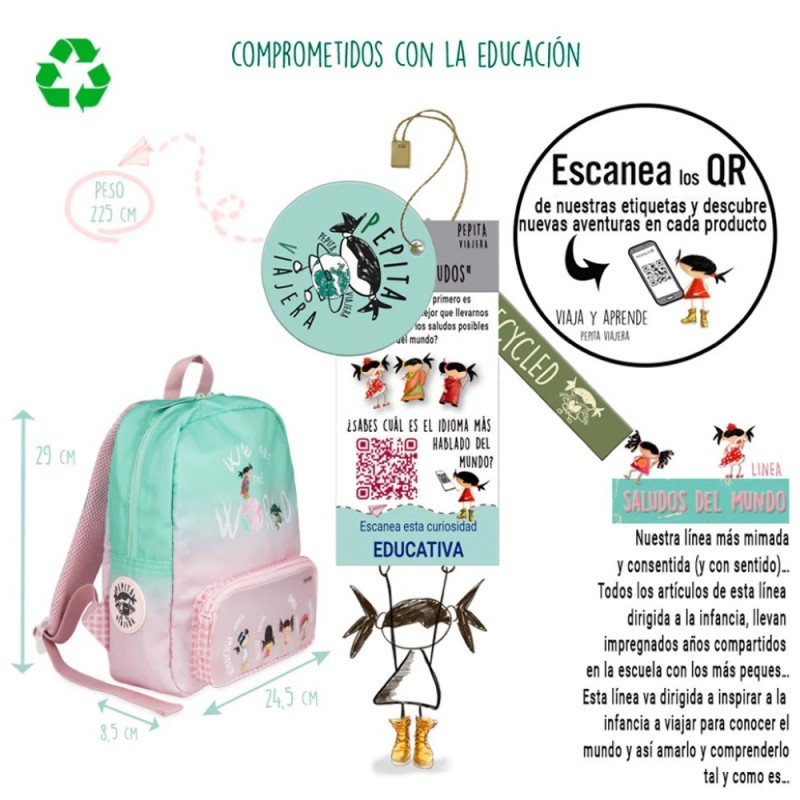 Pepita Viajera Παιδικό Σακίδιο Πλάτης Kids Collection Greetings Of The World Collection 29x24,5x8,5εκ Pepita Viajera Παιδικό Σακίδιο Πλάτης Kids Collection Greetings Of The World Collection 29x24,5x8,5εκ