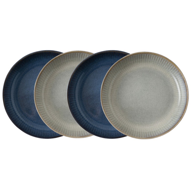 Dutch Rose Σετ 4τμχ Βαθιά Πιάτα Sapphire Stoneware Μπλε-Γκρι 23εκ
