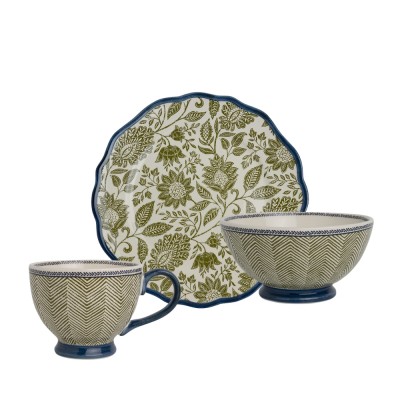 Laura Ashley Σετ Πρωινού 3τμχ Κεραμικό Green Hedingham