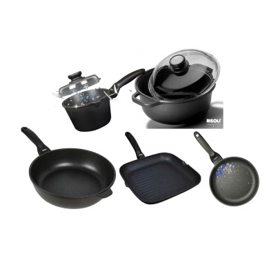 Risoli Σετ 5τμχ Επαγωγικά Σκεύη Αντικολλητικά Χυτού Αλουμινίου BLACKplus