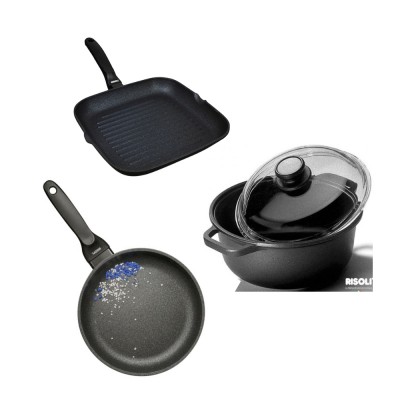 Risoli Σετ 3τμχ Σκεύη Αντικολλητικά Χυτού Αλουμινίου BLACKplus