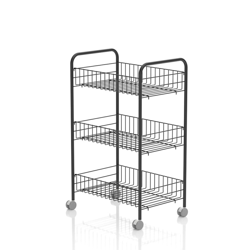 Tekno-Tel Μανάβης 3 Ραφιών Μεταλλικός Μαύρος Ματ 39x26x65εκ Tekno-Tel Μανάβης 3 Ραφιών Μεταλλικός Μαύρος Ματ 39x26x65εκ