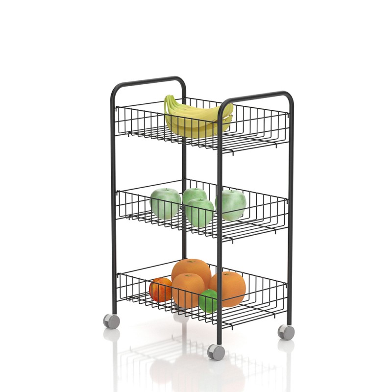 Tekno-Tel Μανάβης 3 Ραφιών Μεταλλικός Μαύρος Ματ 39x26x65εκ Tekno-Tel Μανάβης 3 Ραφιών Μεταλλικός Μαύρος Ματ 39x26x65εκ