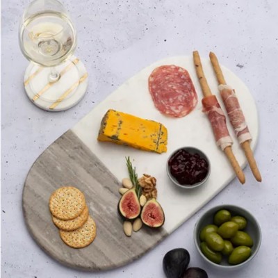 Typhoon Πλατώ Σερβιρίσματος Οβάλ Μαρμάρινο Λευκό-Γκρι 41x20εκ