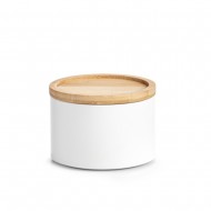 Z Present Βάζο Αποθήκευσης Μεταλλικό με Μπαμπού Καπάκι Λευκό 13x10εκ